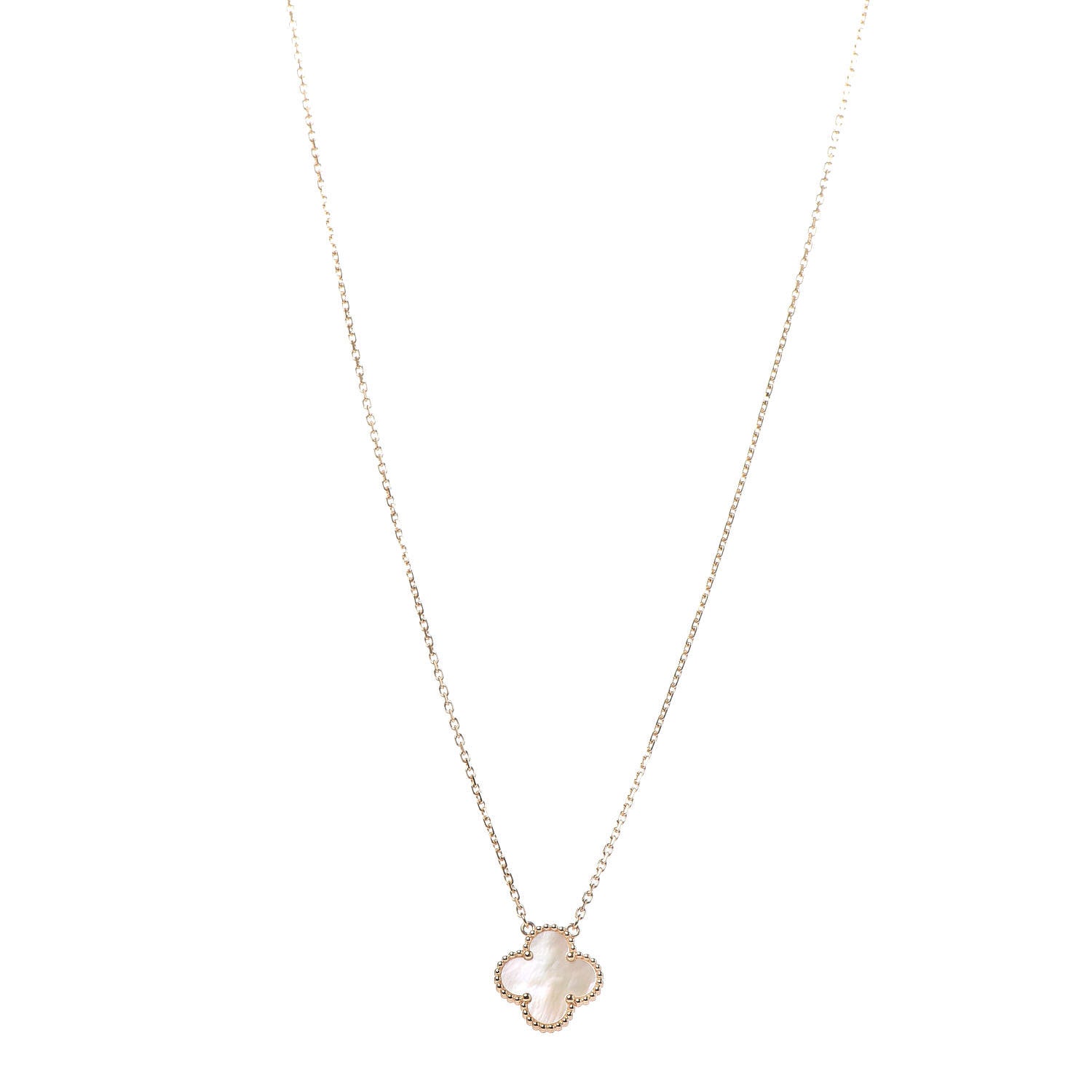 Van Cleef & Arpels 18K Yellow Gold Mother of Pearl Vintage Alhambra Pendant Necklace 1 of 6