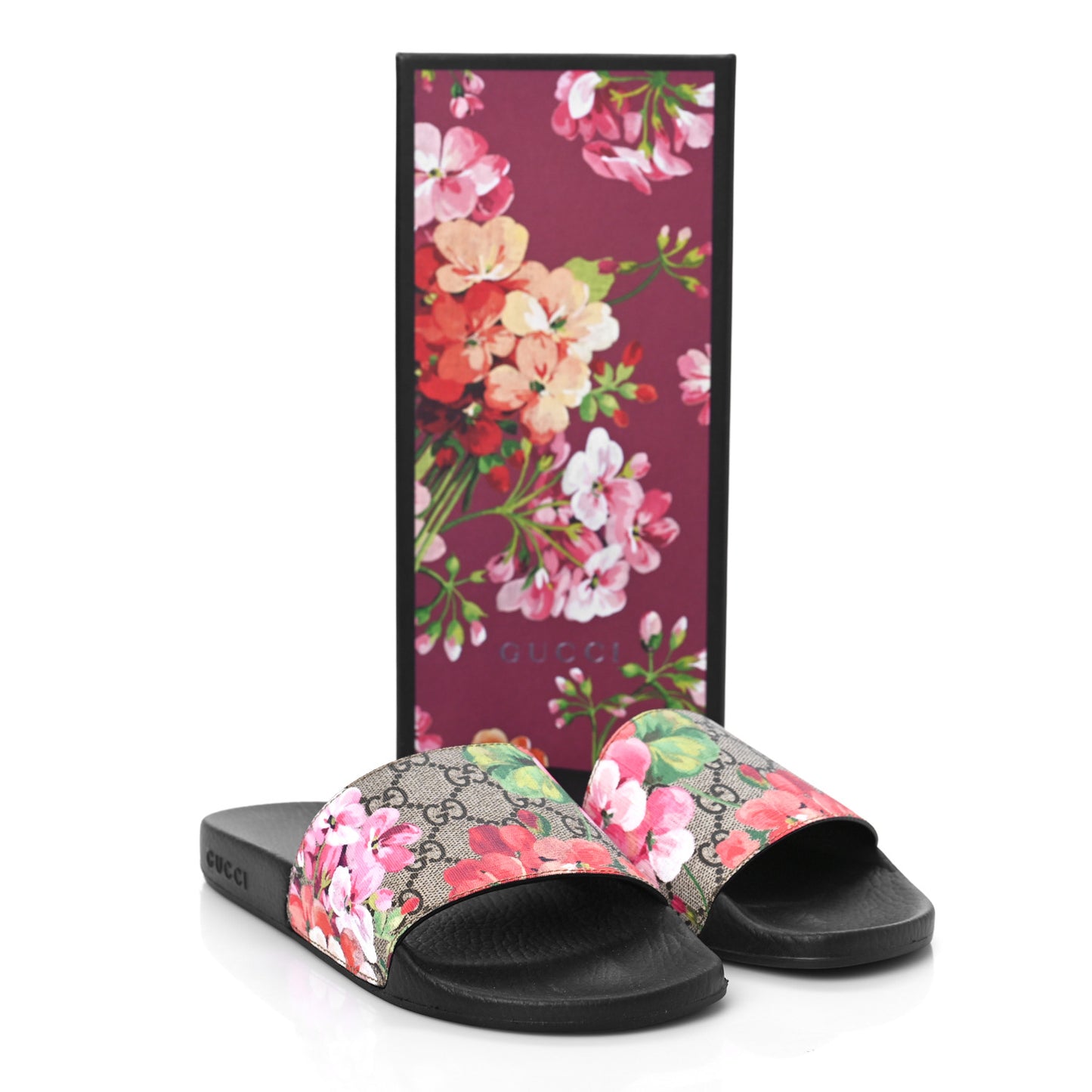 GG Supreme Monogram Blooms Slide Sandals 38 Beige Multicolor