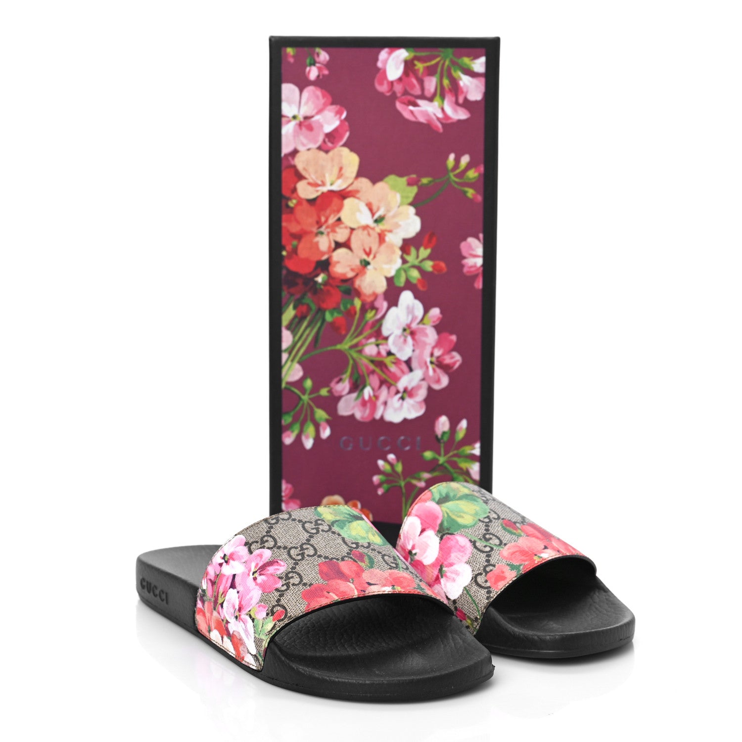 Gucci GG Supreme Monogram Blooms Slide Sandals 38 Beige Multicolor 7 of 7