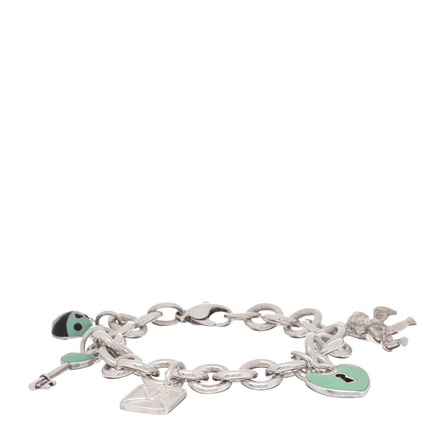 Tiffany Sterling Silver Enamel 5 Charm Bracelet Blue 1 of 3