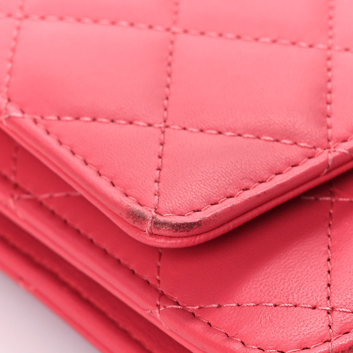Lambskin Quilted Trendy CC Wallet On Chain WOC Pink