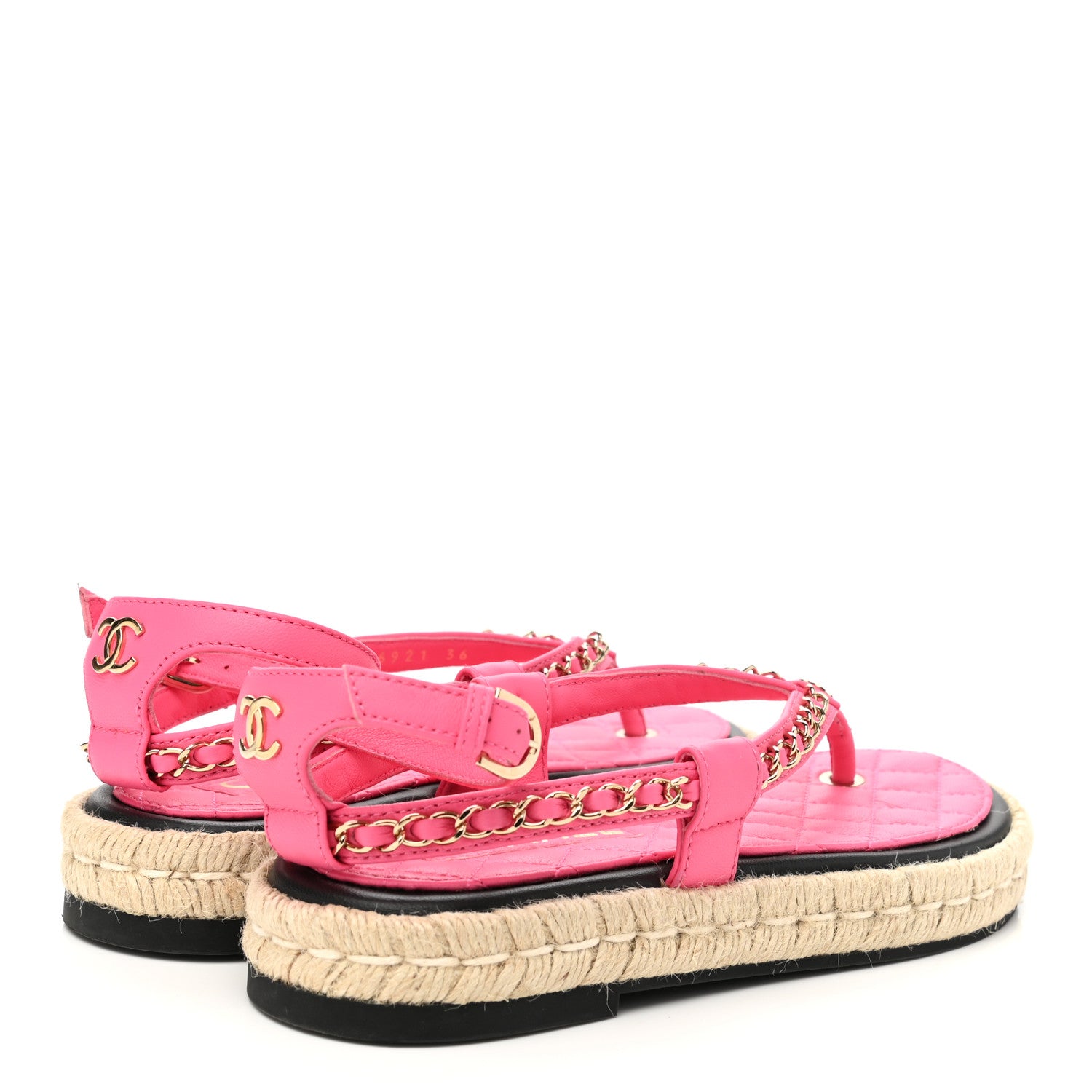 Chanel Lambskin Chain CC Thong Espadrille Sandals 36 Pink 4 of 9