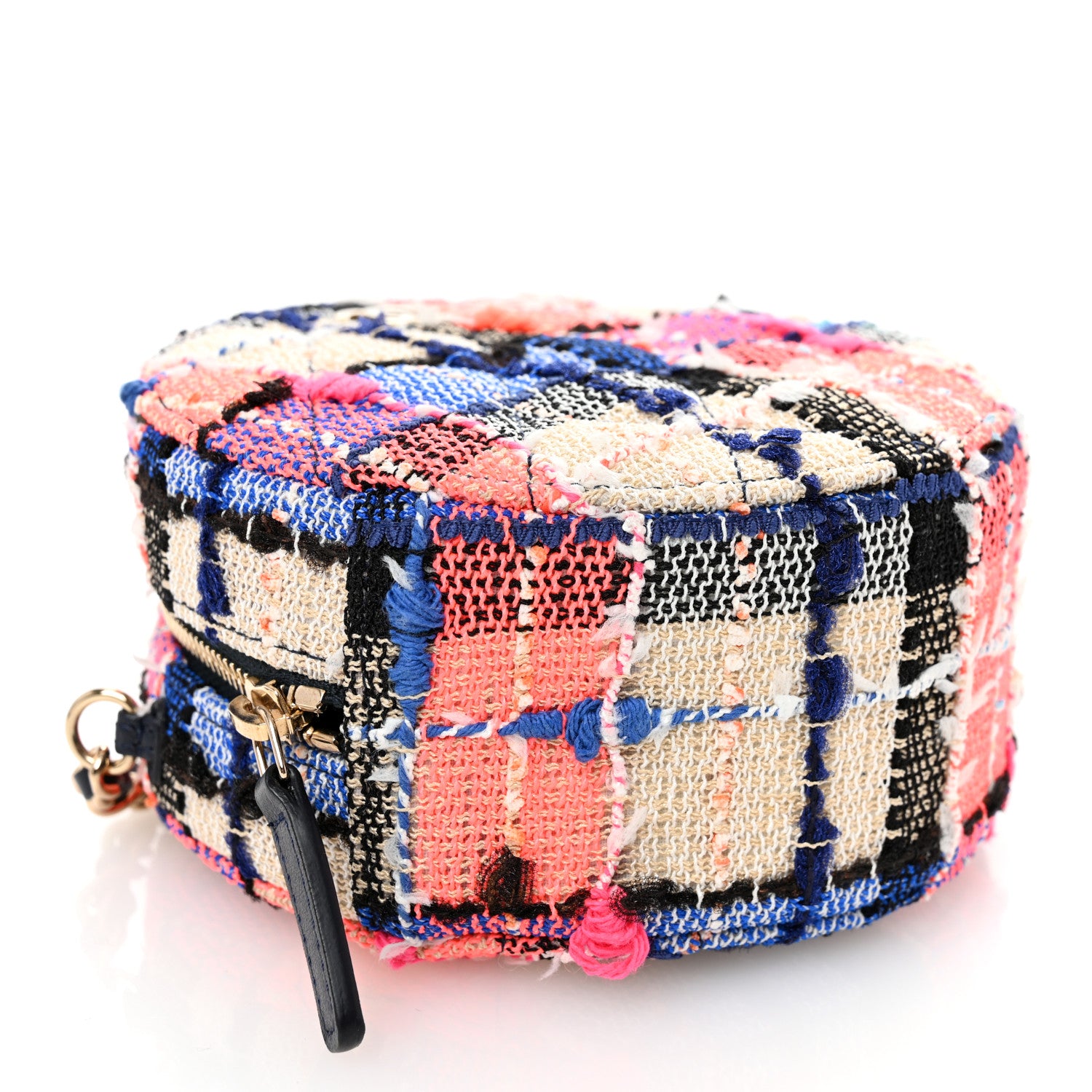 Chanel Tweed Quilted Round Clutch With Chain Blue Orange Multicolor 4 of 11