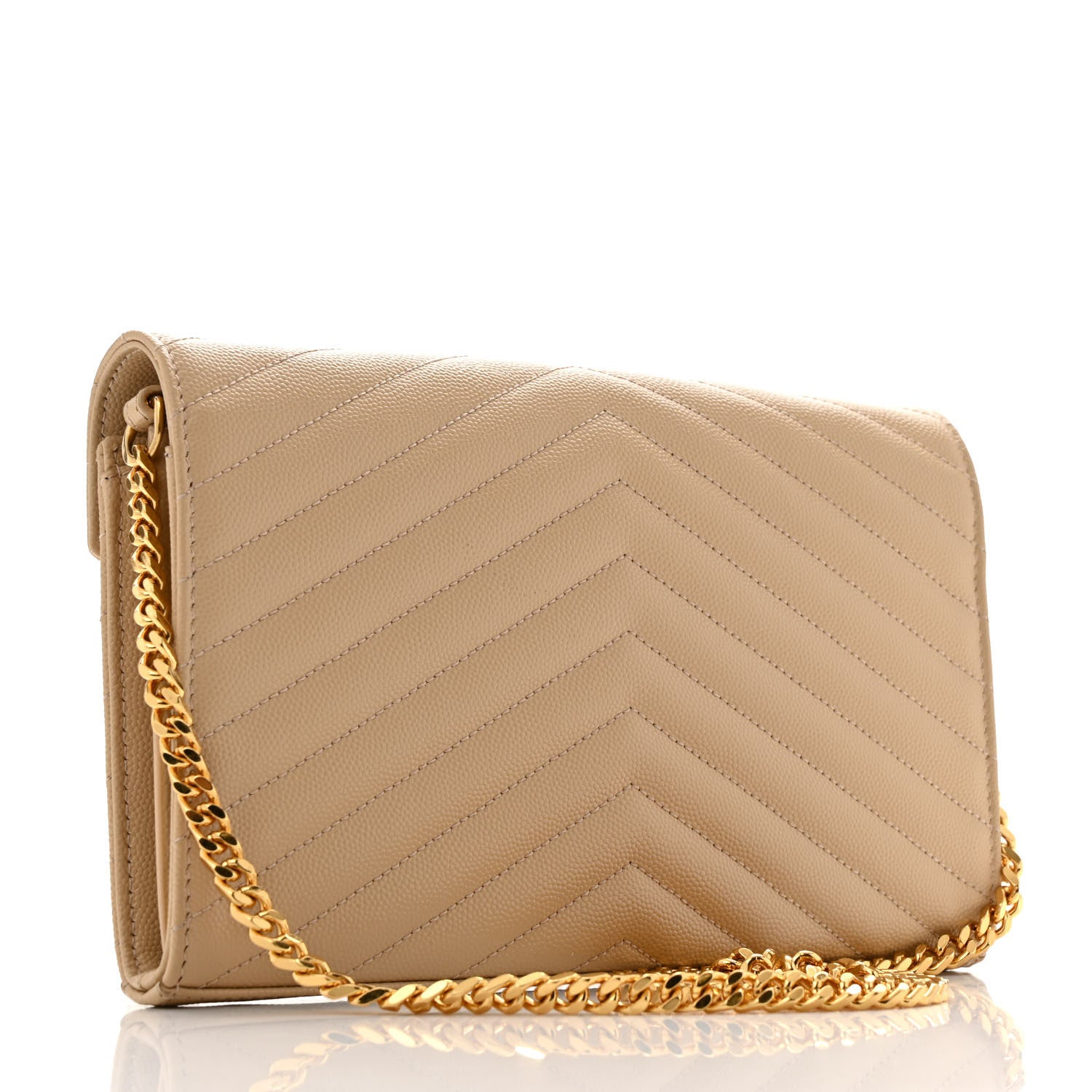 Saint Laurent Grain De Poudre Matelasse Chevron Monogram Chain Wallet Nude Powder 3 of 14