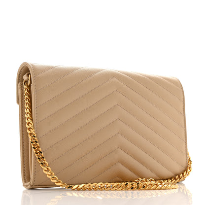 Saint Laurent Grain De Poudre Matelasse Chevron Monogram Chain Wallet Nude Powder 3 of 14