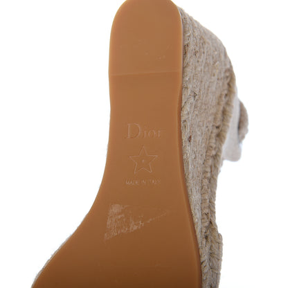 Christian Dior Canvas Embroidered Granville Ankle Tie Espadrille Wedges 36 Cream 7 of 24