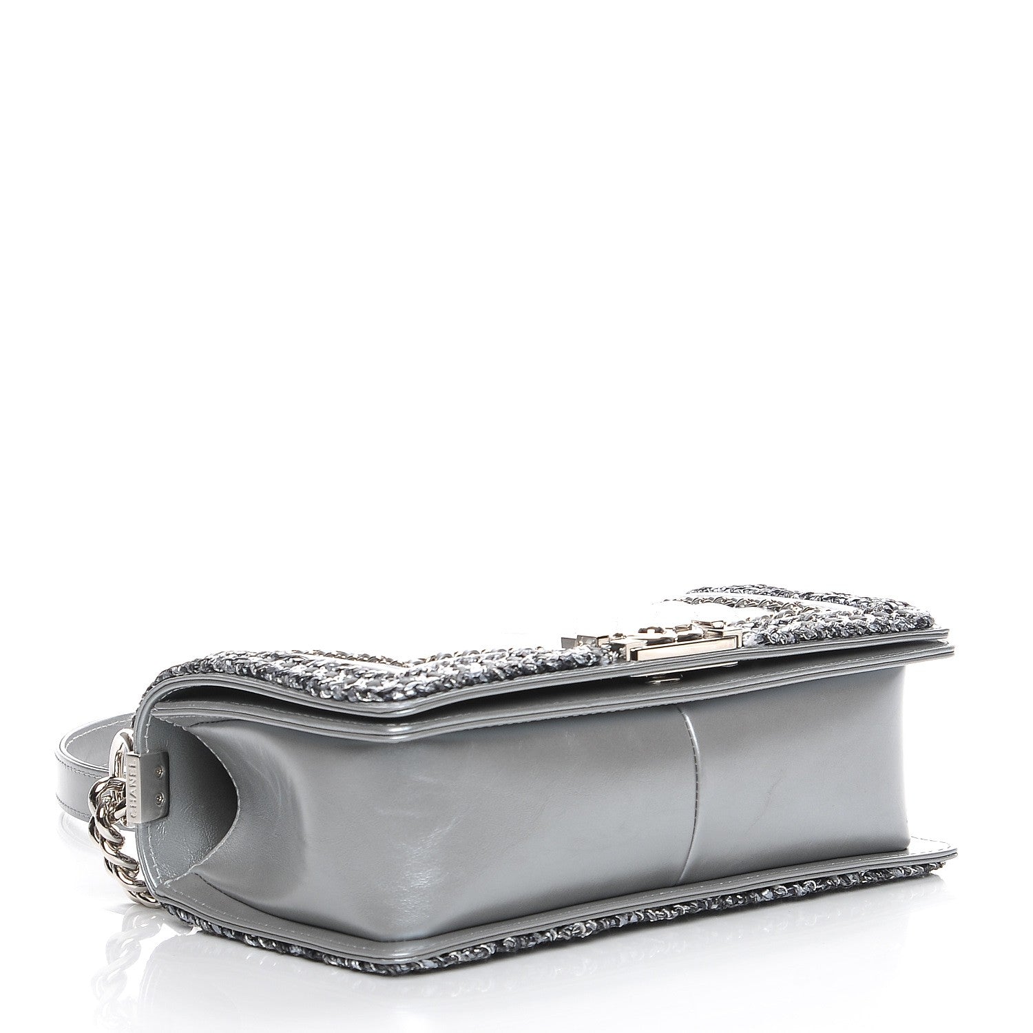 Chanel Metallic Calfskin Chevron Quilted Braided Medium Boy Flap Silver 4 of 8