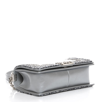 Chanel Metallic Calfskin Chevron Quilted Braided Medium Boy Flap Silver 4 of 8