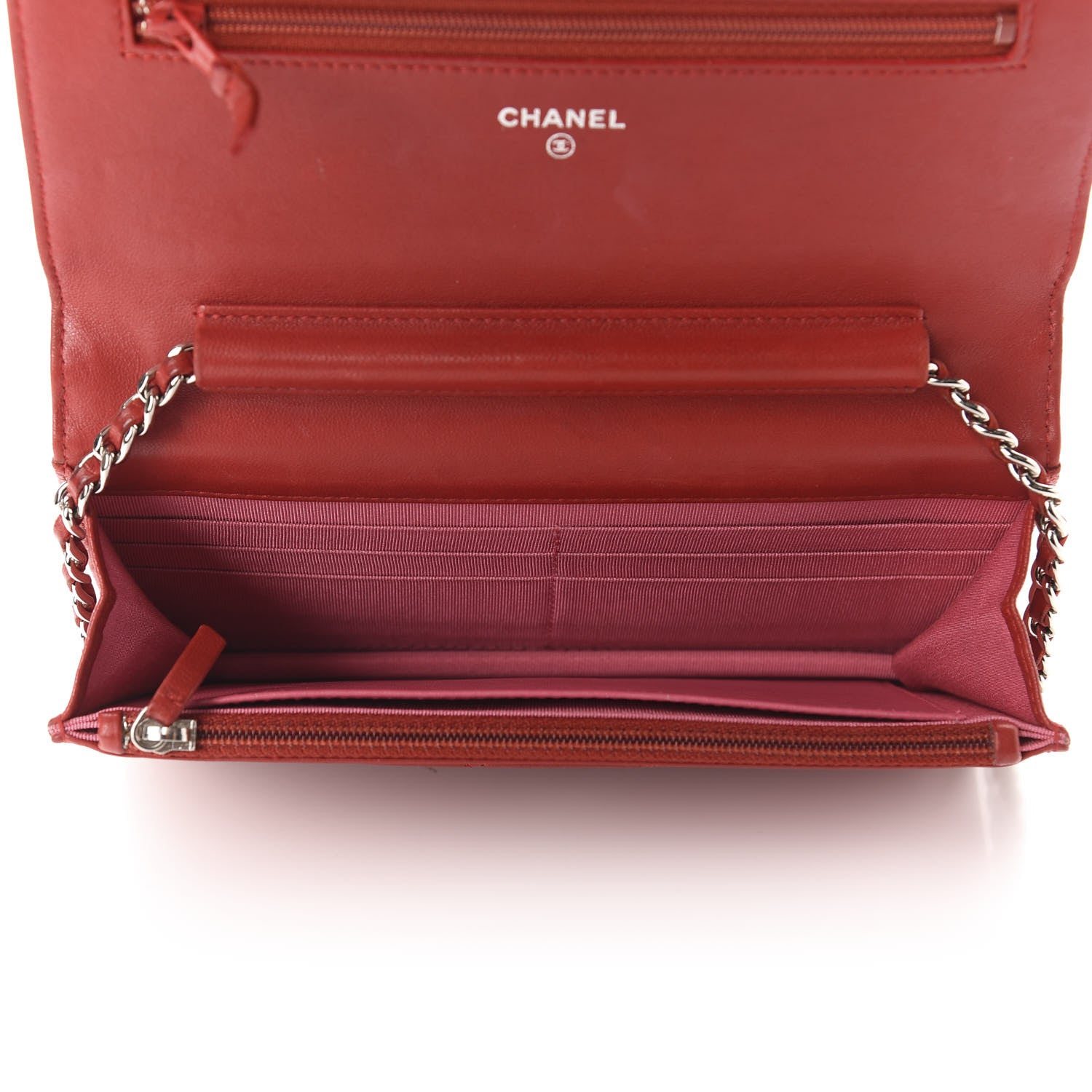 Chanel Lambskin Quilted Wallet On Chain WOC Red Pink 5 of 16