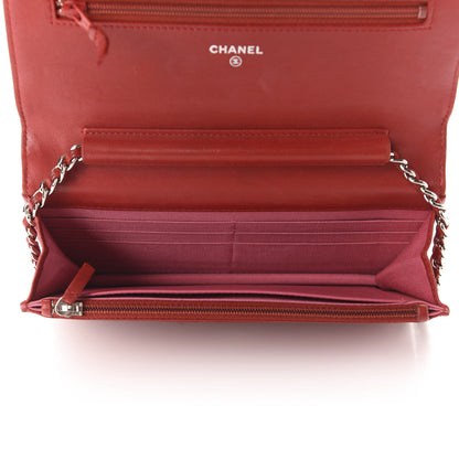 Chanel Lambskin Quilted Wallet On Chain WOC Red Pink 5 of 16
