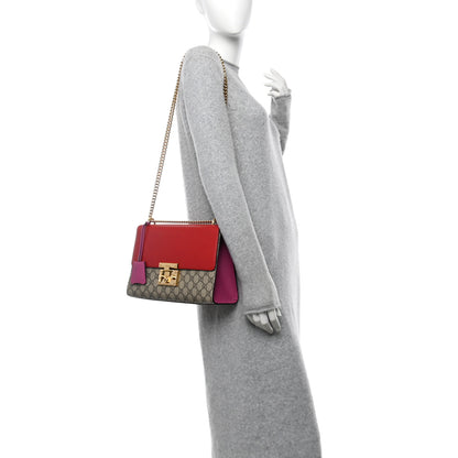 Gucci GG Supreme Monogram Calfskin Medium Padlock Shoulder Bag Beige Hibiscus Red New Rosette 2 of 10