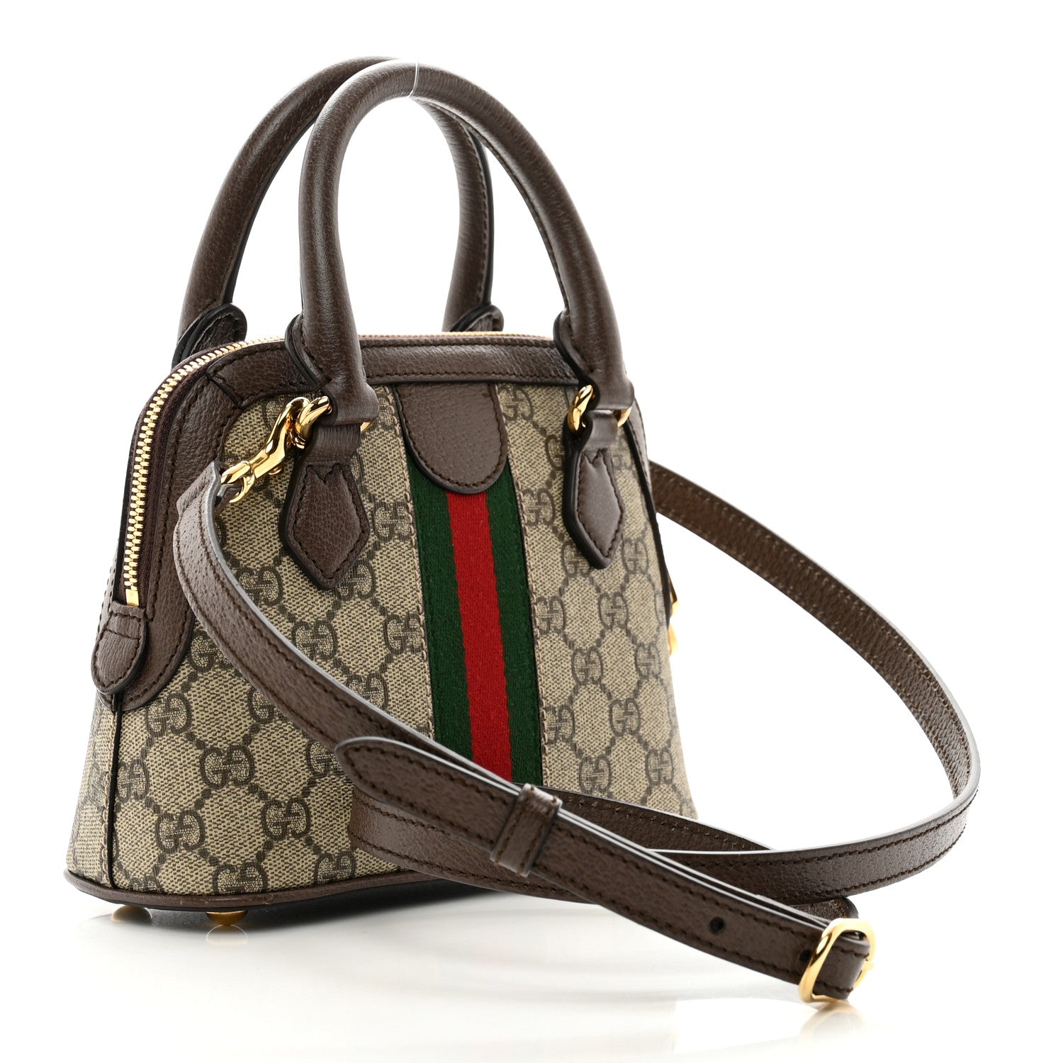 Gucci GG Supreme Monogram Web Mini Top Handle Ophidia Dome Shoulder Bag Brown 3 of 9