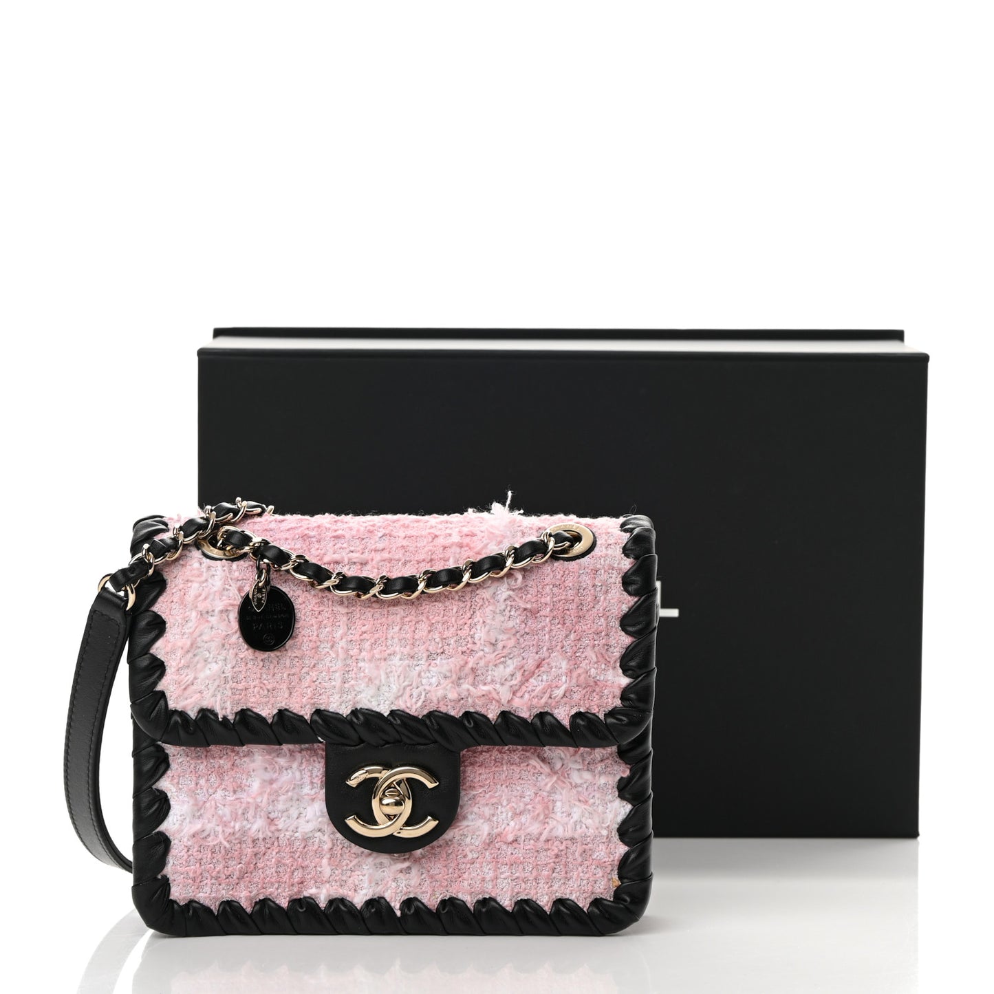 Tweed Braided Calfskin Mini My Own Frame Flap Pink Black