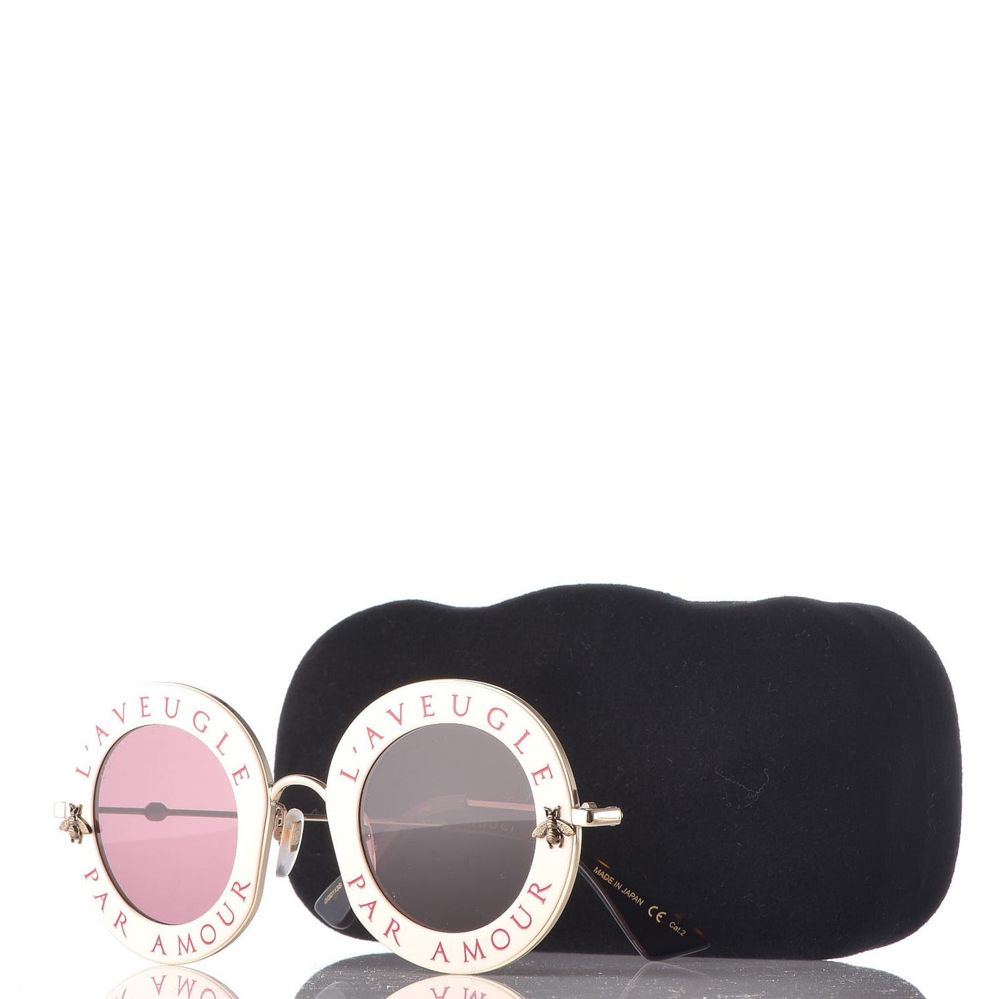 Metal L'Aveugle Par Amour Round Frame Sunglasses GG0113S White Pink