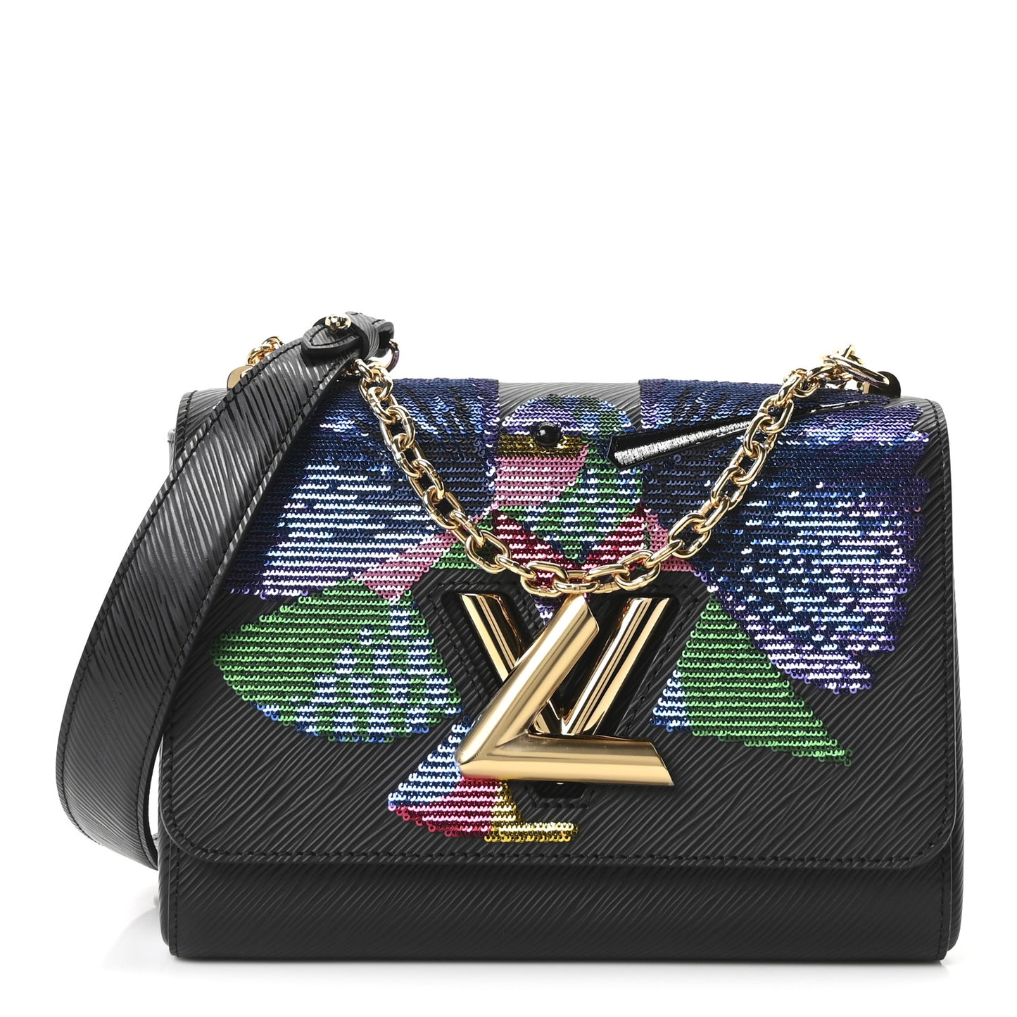 Epi Sequin Bird Twist Shoulder Bag MM Black