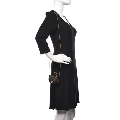 Fendi Fabric Jacquard FF 1974 Nano Baguette Charm Tobacco Moro Black 2 of 9
