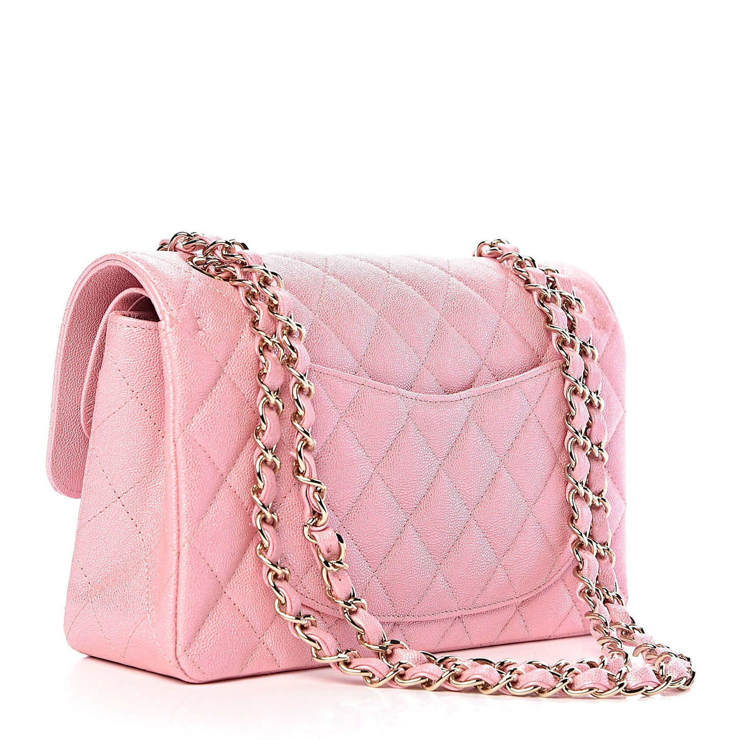 Iridescent Caviar Quilted Small Double Flap Pink