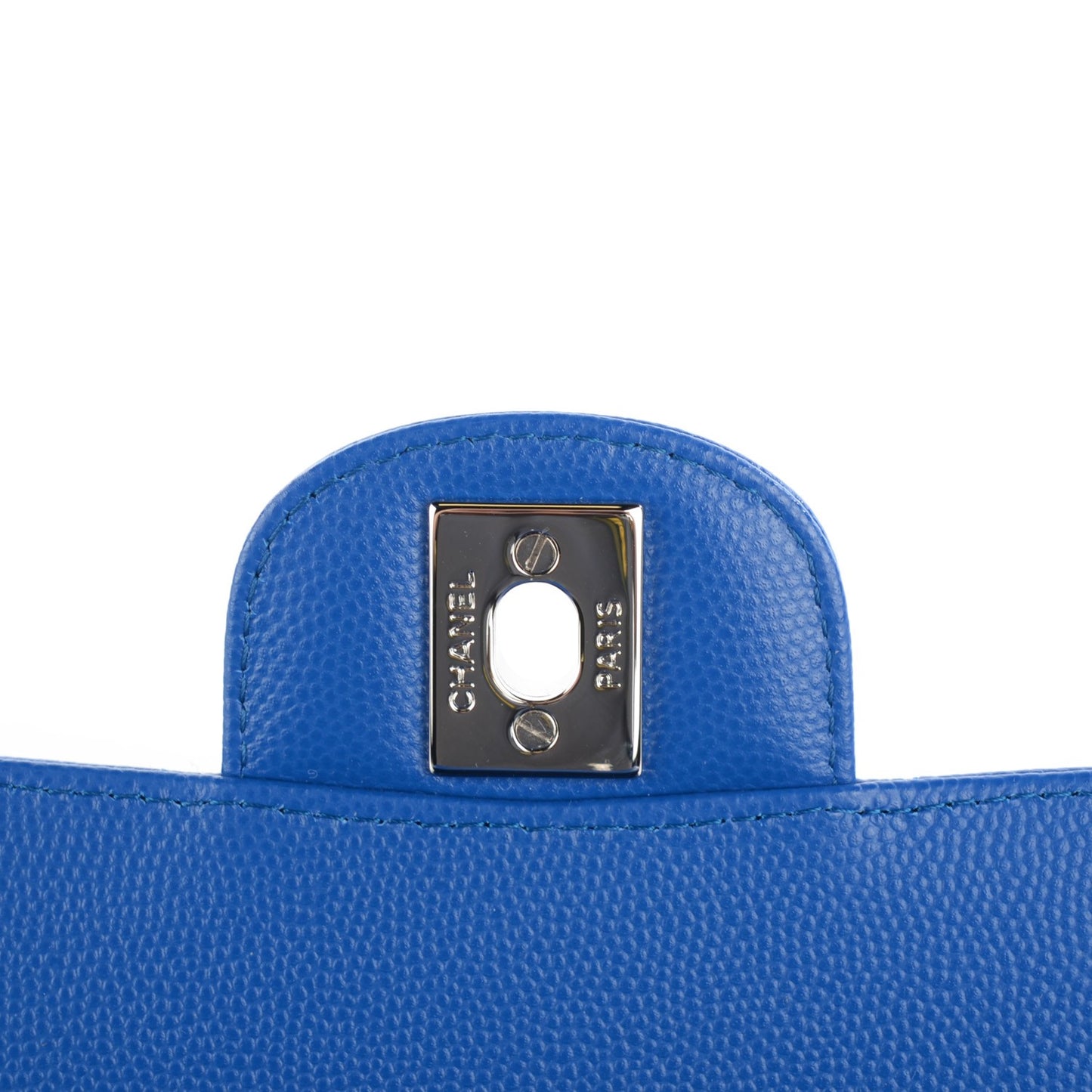 Caviar Chevron Quilted Mini Square Flap Blue