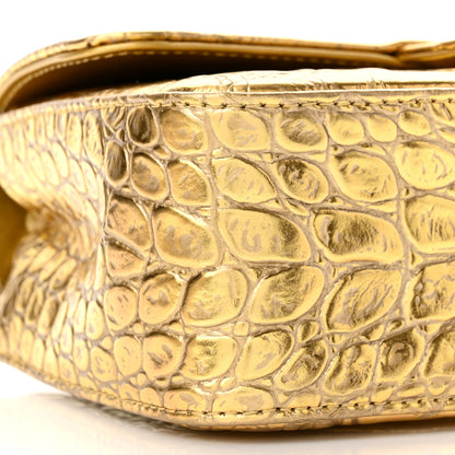 Chanel Metallic Calfskin Crocodile Embossed Cocodile Rectangular Mini Flap Gold 9 of 10