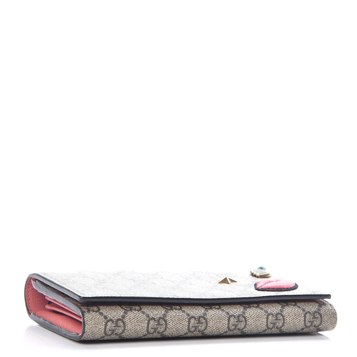 GG Supreme Monogram Embroidered Face Continental Wallet Pink