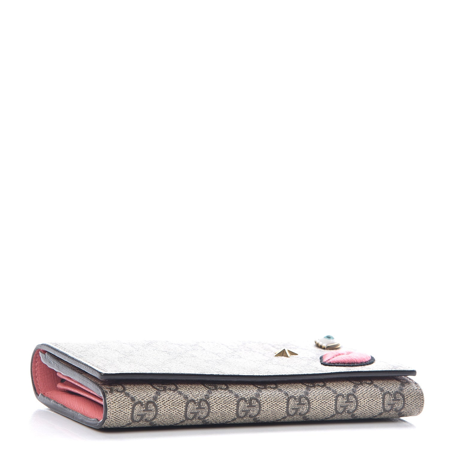 Gucci GG Supreme Monogram Embroidered Face Continental Wallet Pink 4 of 7