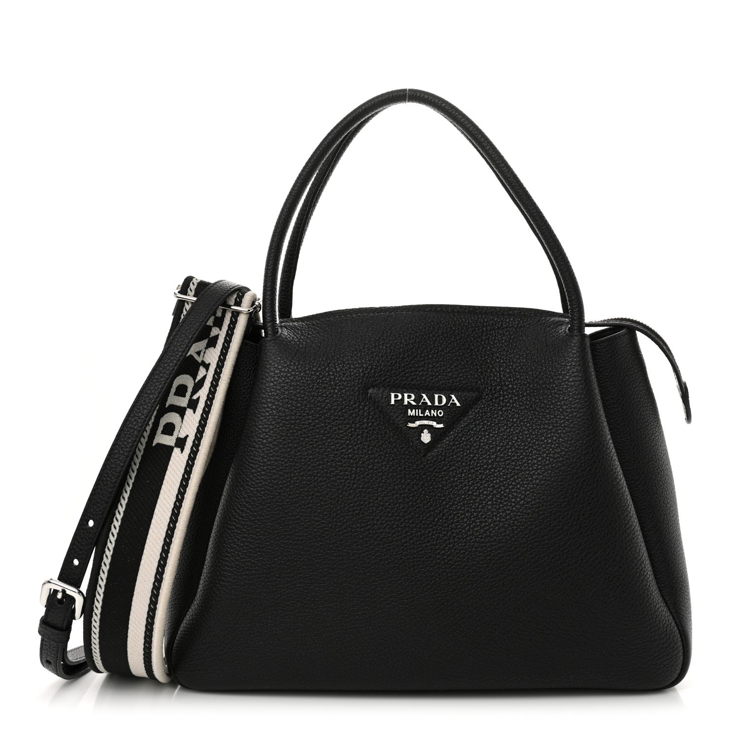 Prada Vitello Daino Soft Medium Zippered Top Handle Bag Black 1 of 13