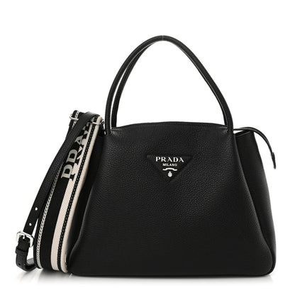 Prada Vitello Daino Soft Medium Zippered Top Handle Bag Black 1 of 13