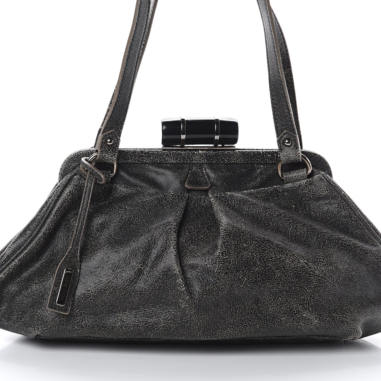 Miu Miu Calfskin Craquele Frame Shoulder Bag Black 6 of 8