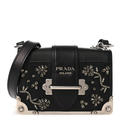 Prada Crystal City Calf Saffiano Cahier Shoulder Bag Black 1 of 11