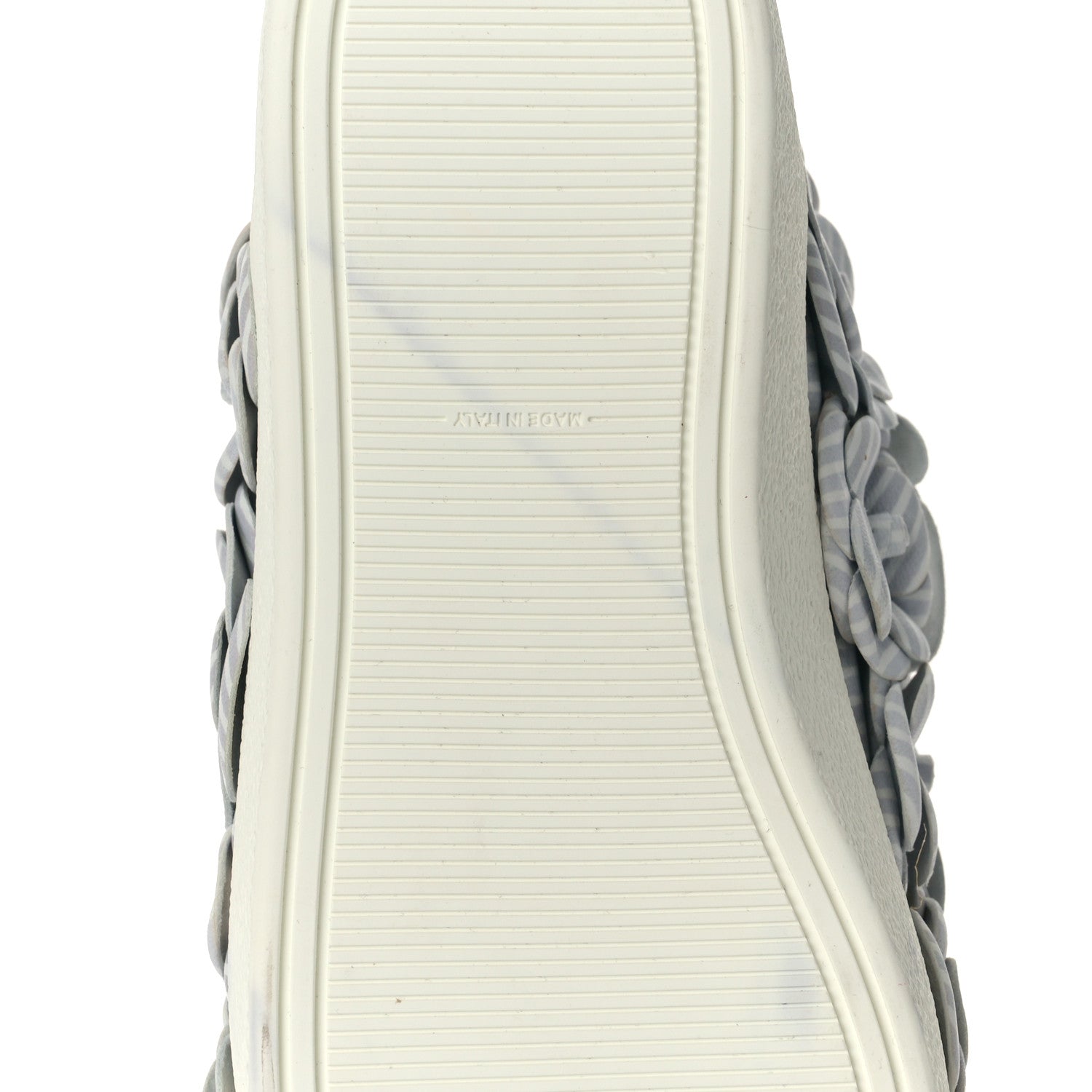 Chanel Lambskin Striped Camellia High Top Sneakers 37 Grey 7 of 8