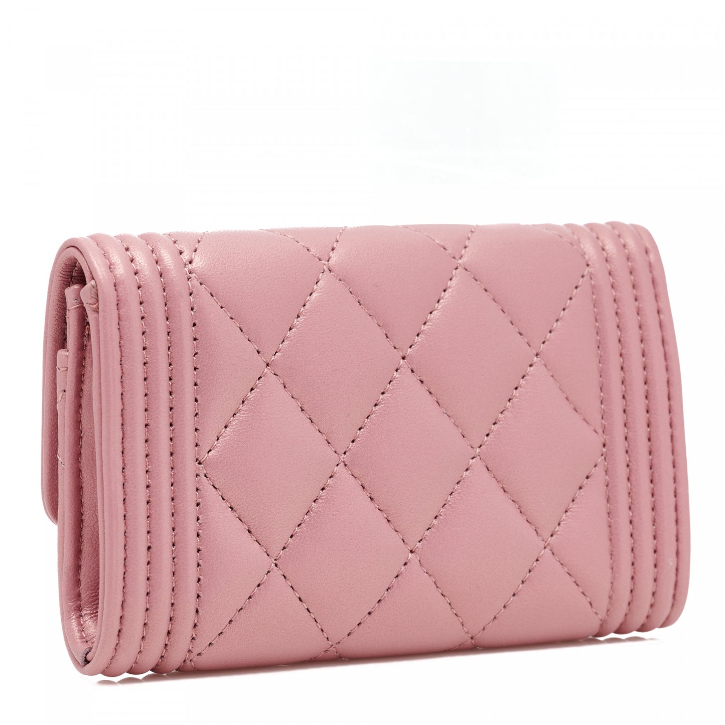 Metallic Lambskin Quilted Boy Card Holder Wallet Pink