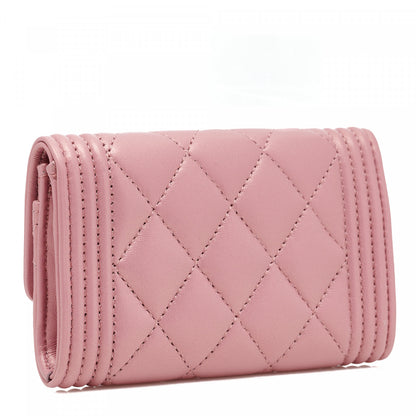 Chanel Metallic Lambskin Quilted Boy Card Holder Wallet Pink 3 of 11