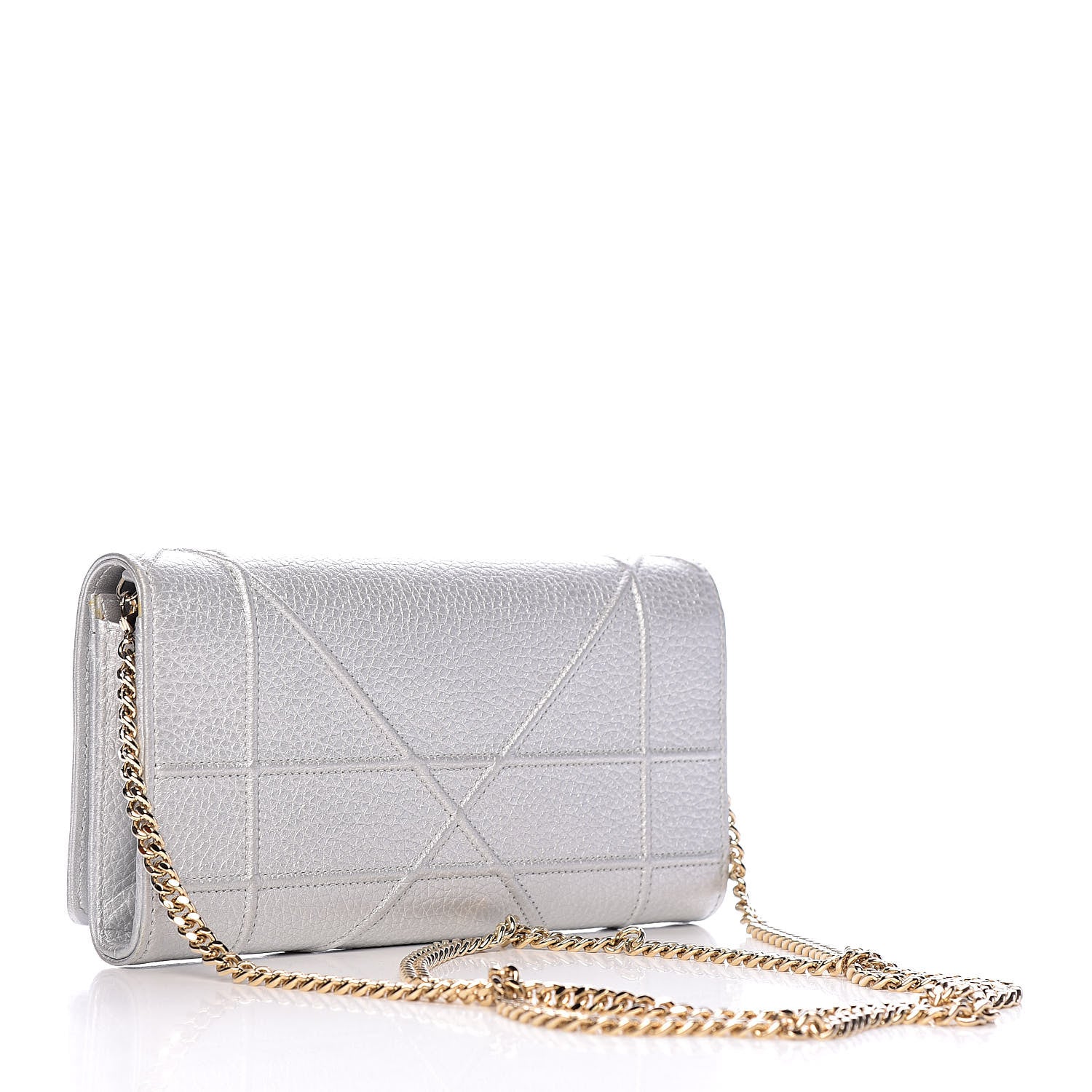 Christian Dior Metallic Grained Calfskin Diorama Croisiere Chain Wallet Silver 3 of 11