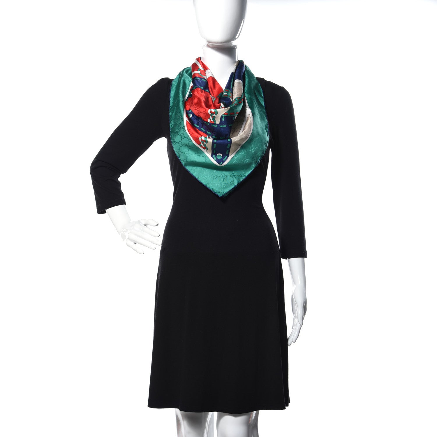 Gucci Silk Chain Argyle Square Scarf Flame Dark Green 2 of 4