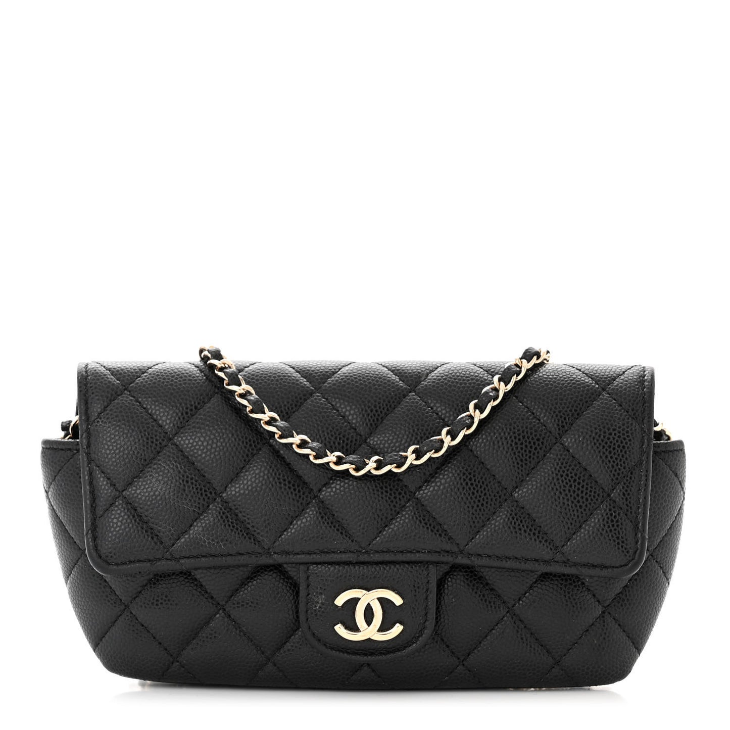 Caviar Quilted Glasses Case With Chain Black