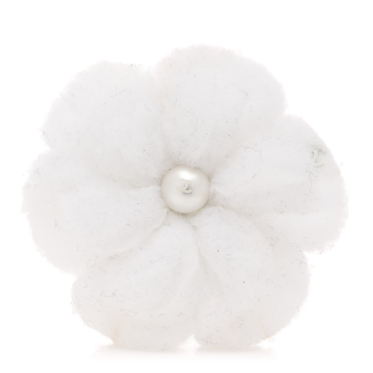 Pearl Fabric Camellia CC Brooch White