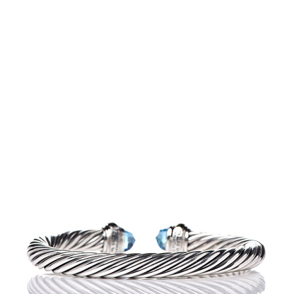 David Yurman Sterling Silver 14K Yellow Gold Blue Topaz 7mm Cable Classics Bracelet 3 of 5