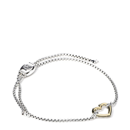 David Yurman Sterling Silver 18K Yellow Gold Cable Collectibles Heart Station Bracelet 1 of 4