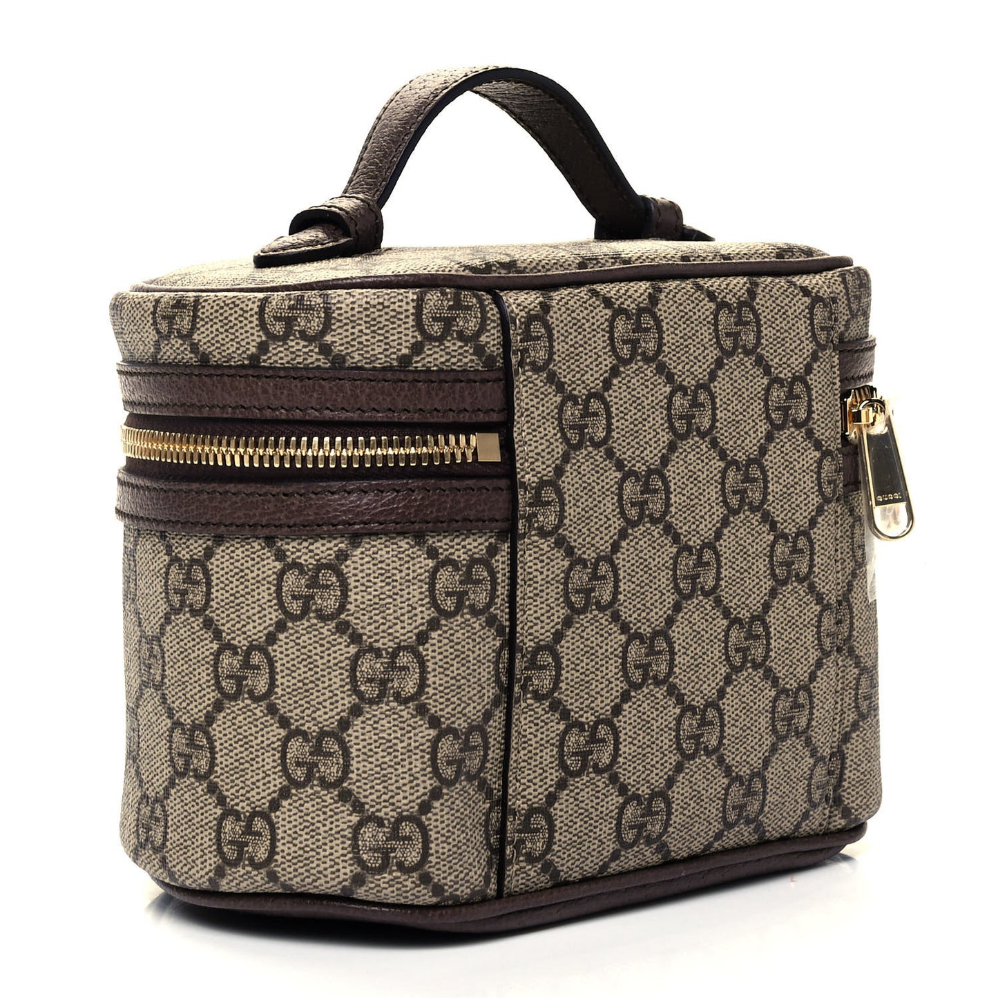 GG Supreme Monogram Textured Calfskin Web Ophidia Vanity Cosmetic Case Beige Ebony New Acero