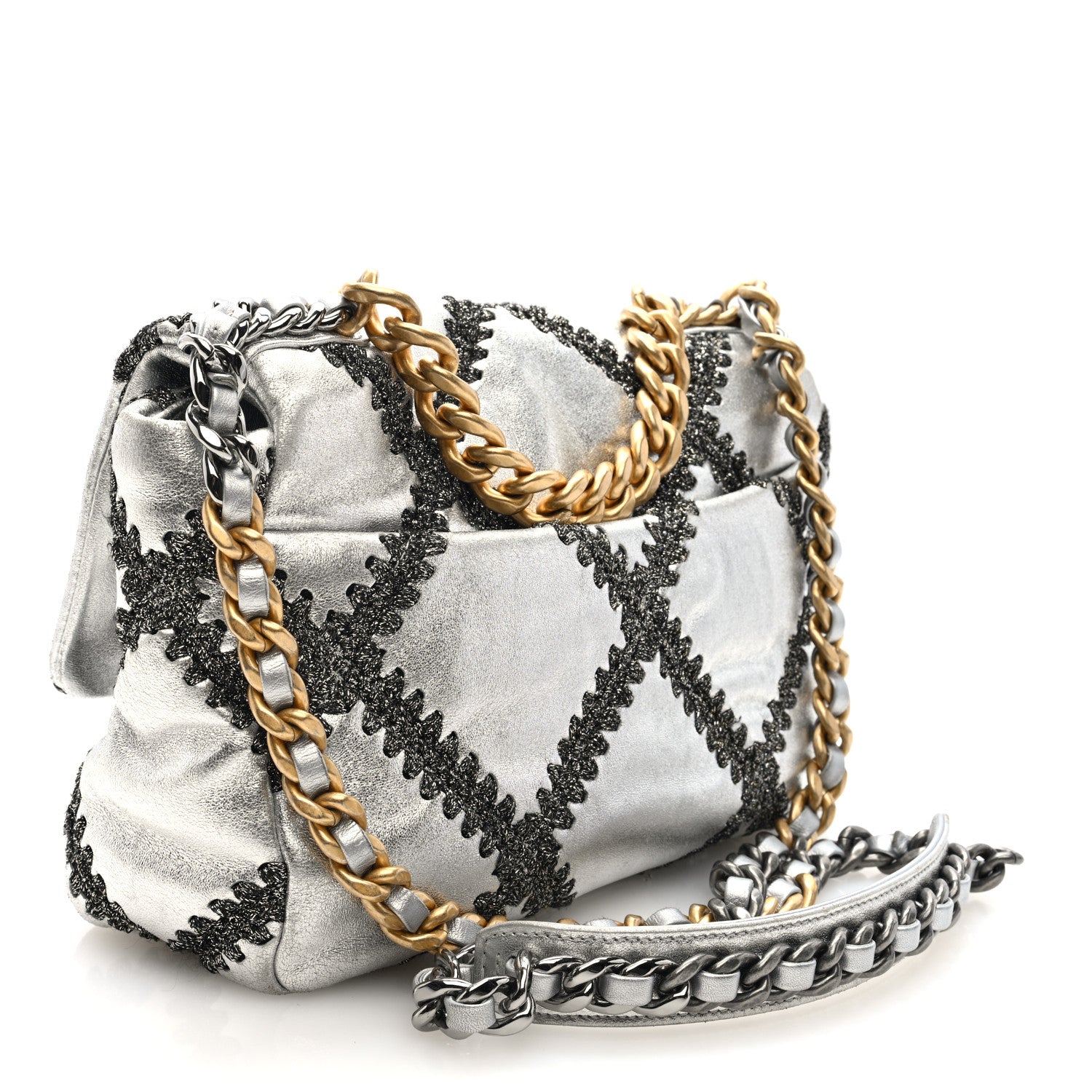 Chanel Metallic Calfskin Crochet Medium Chanel 19 Flap Silver 3 of 10