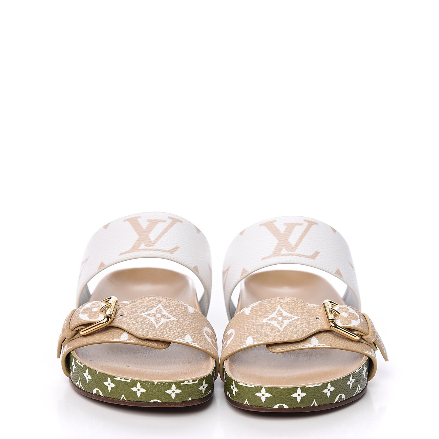 Monogram Giant Bom Dia Flat Mule Sandals 36 White Moka