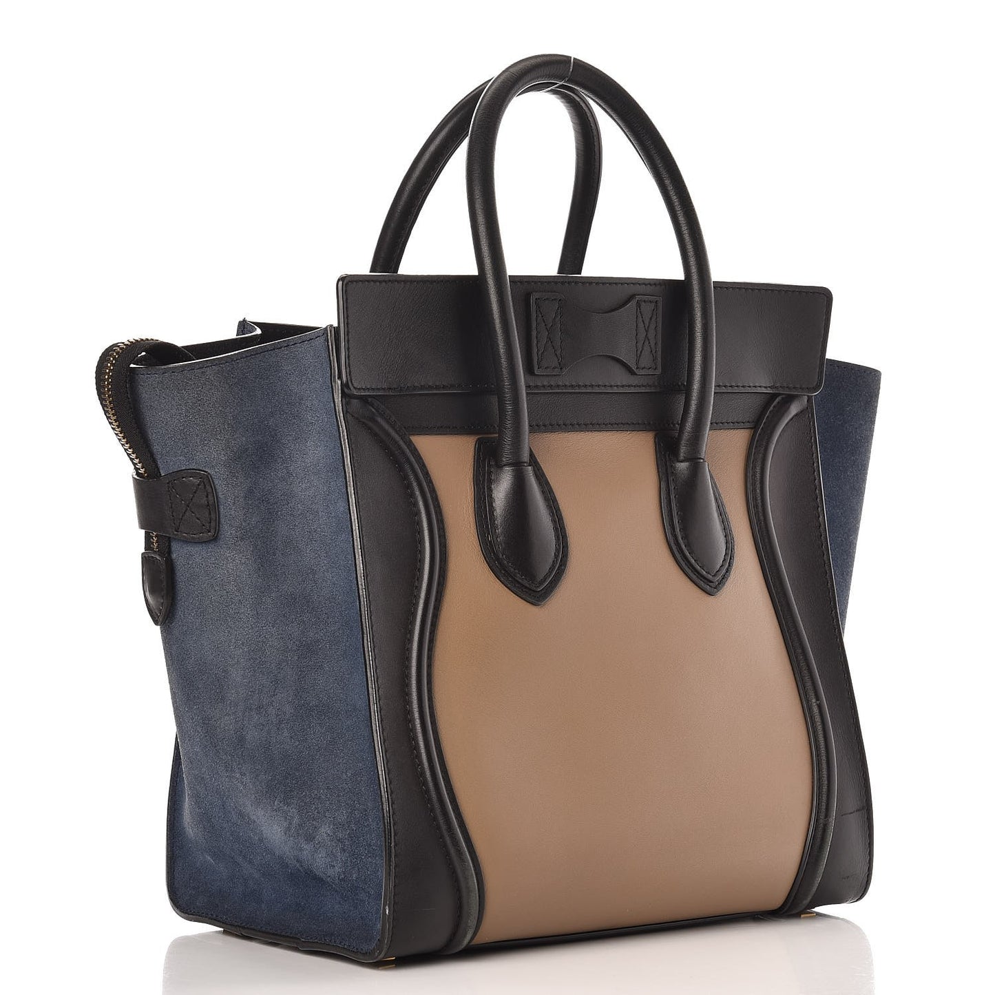Smooth Calfskin Suede Mini Tri-Color Luggage Beige