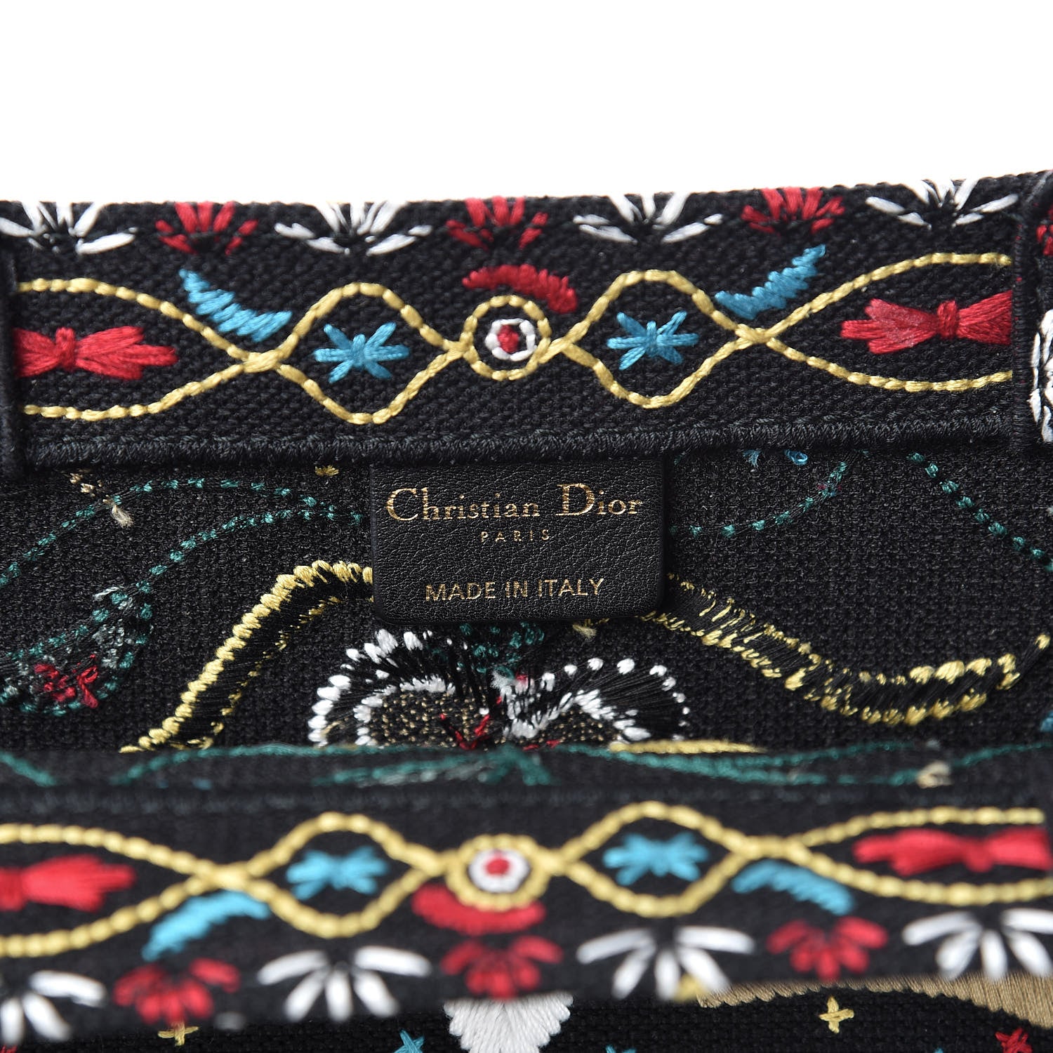 Christian Dior Canvas Embroidered Large Book Tote Black Multicolor 6 of 10