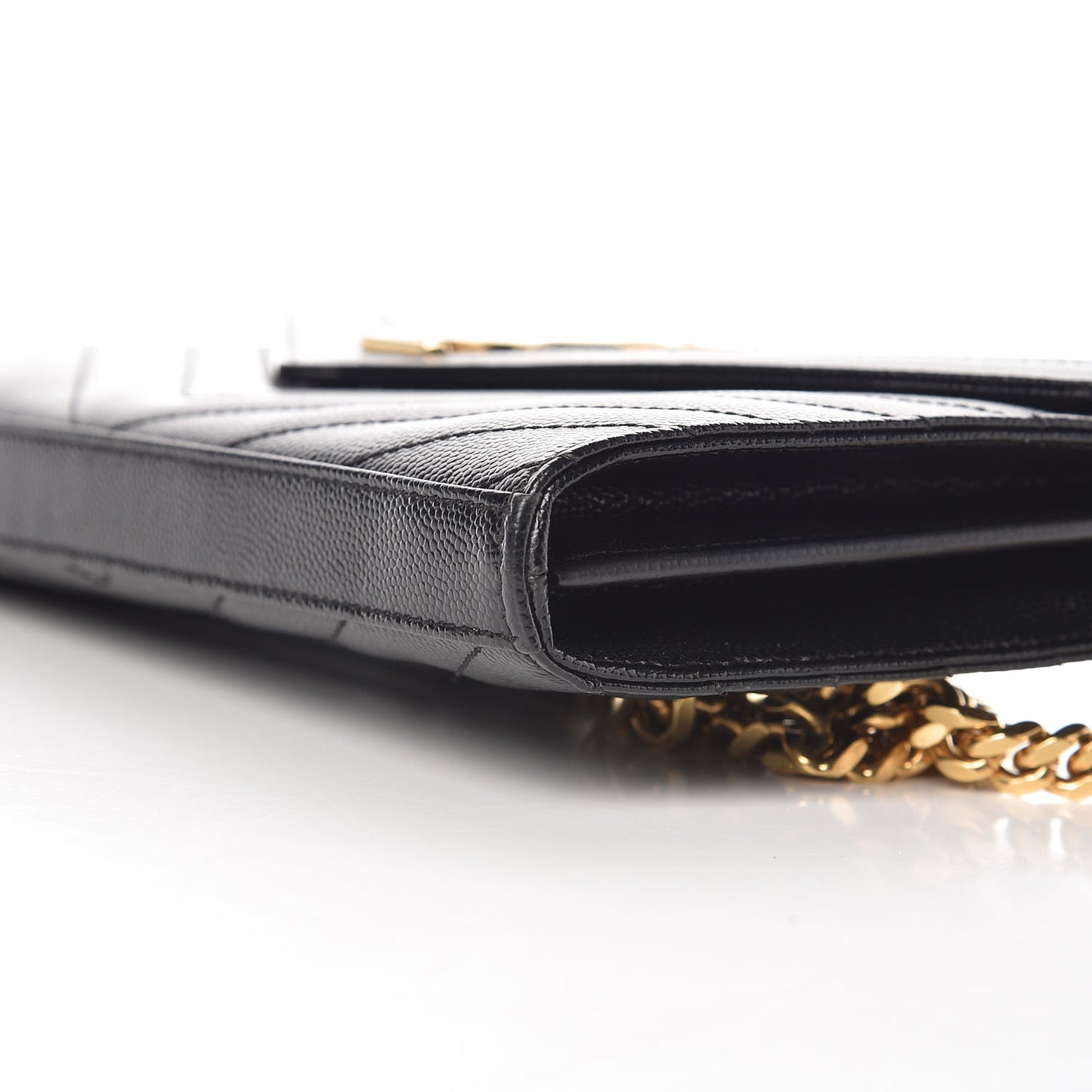 Grain De Poudre Matelasse Chevron Monogram Chain Wallet Black