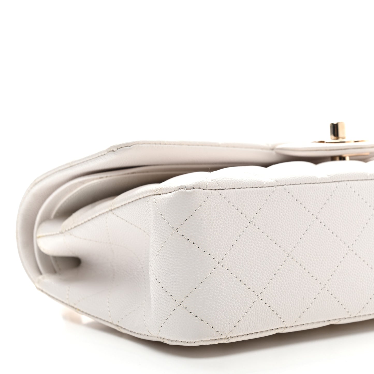 Caviar Quilted Medium Double Flap White