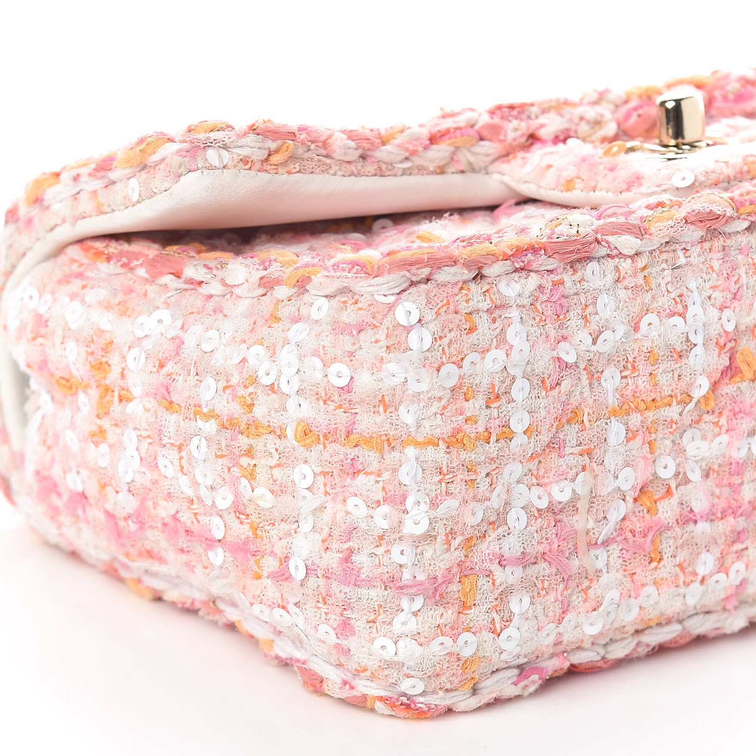 Chanel Tweed Braid Sequin Mini Flap White Pink Orange 9 of 11