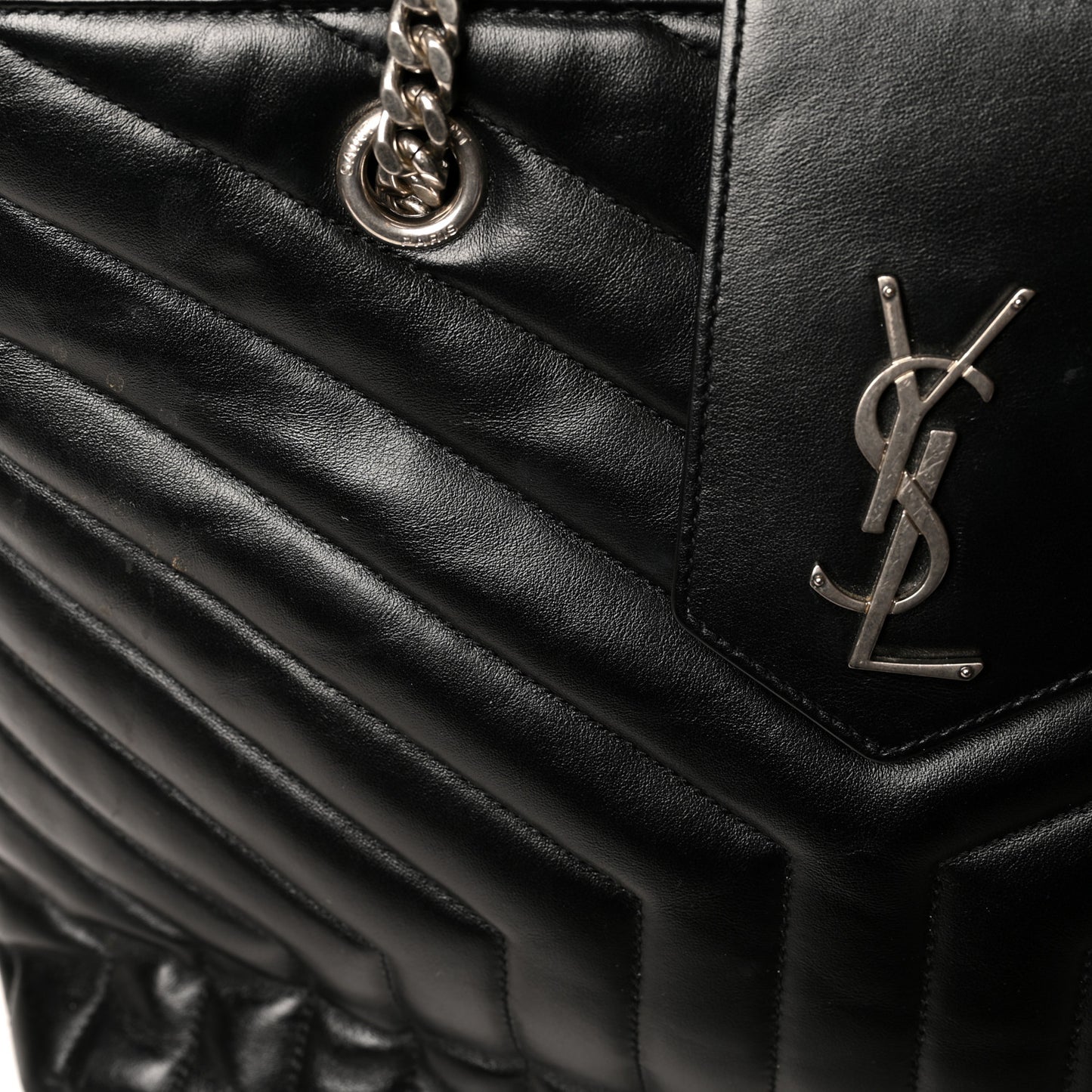 Calfskin Y Quilted Monogram Large Loulou Shopper Black