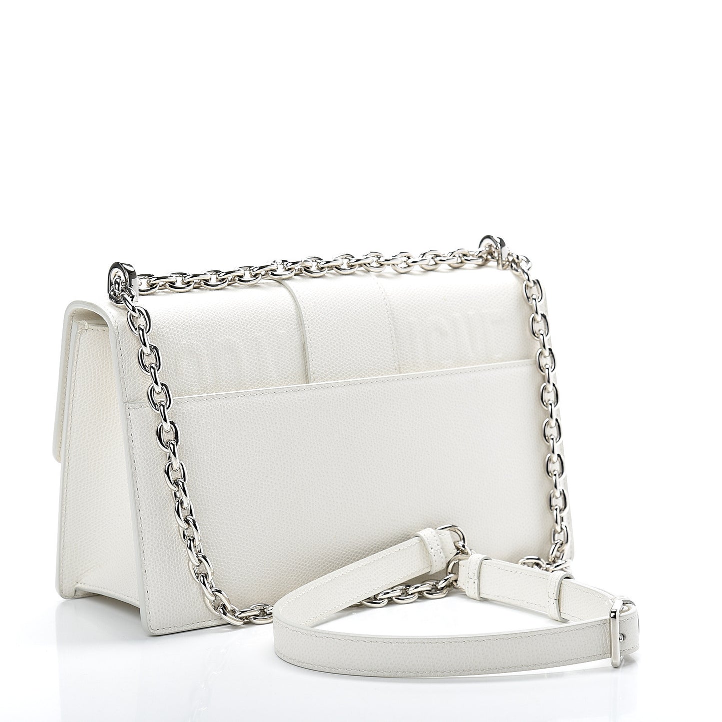 Grained Calfskin 30 Montaigne Chain Flap Bag White