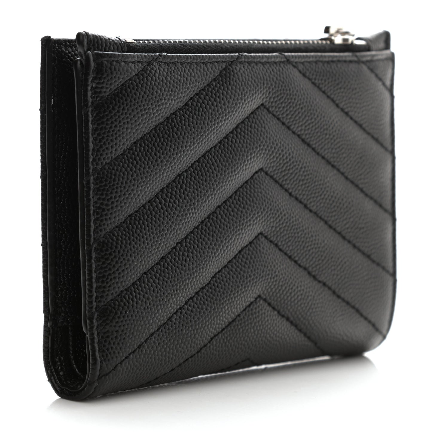 Grain De Poudre Matelasse Chevron Monogram Zipped Two-Part Wallet Black