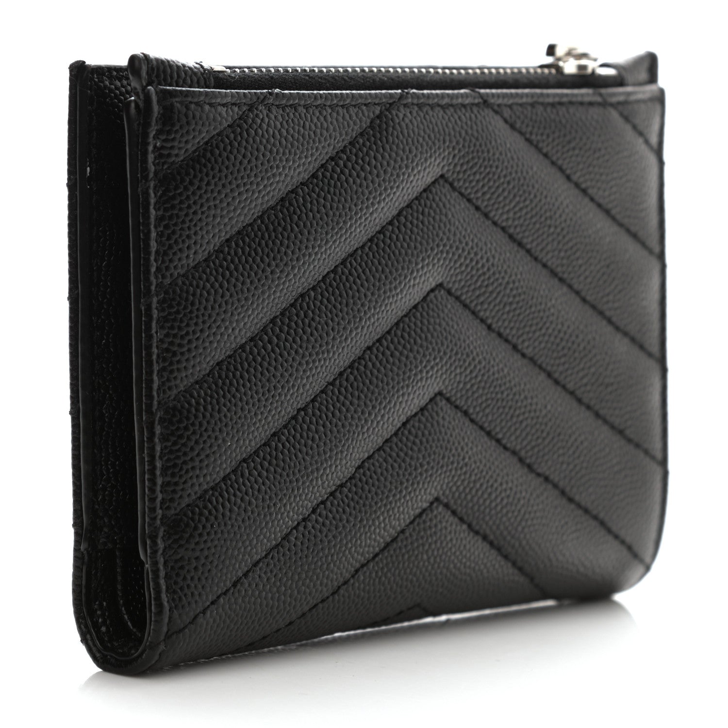Saint Laurent Grain De Poudre Matelasse Chevron Monogram Zipped Two-Part Wallet Black 4 of 16